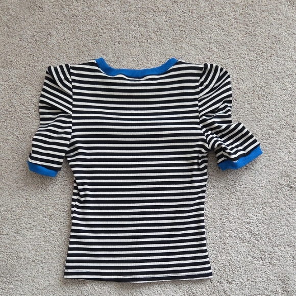 NWOT Maeve Black and White Striped Top with Blue Accents - Picture 2 of 3